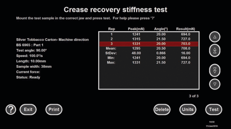 Crease recovery stiffness test