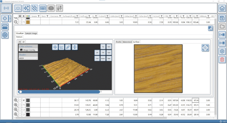 Texturmodul mit einer farblich korrekten Oberfläche
auf einer 3D-Oberflächenkarte gerendertes Bild.